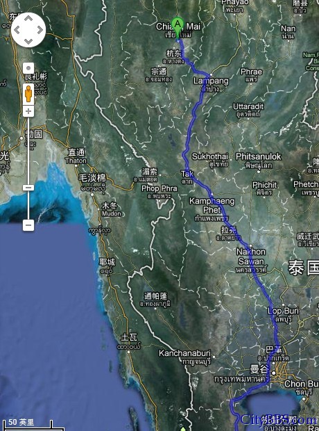 2012泰国清迈-曼谷-华欣-甲米-普吉-华欣-清迈自驾游之清迈至曼谷路线图